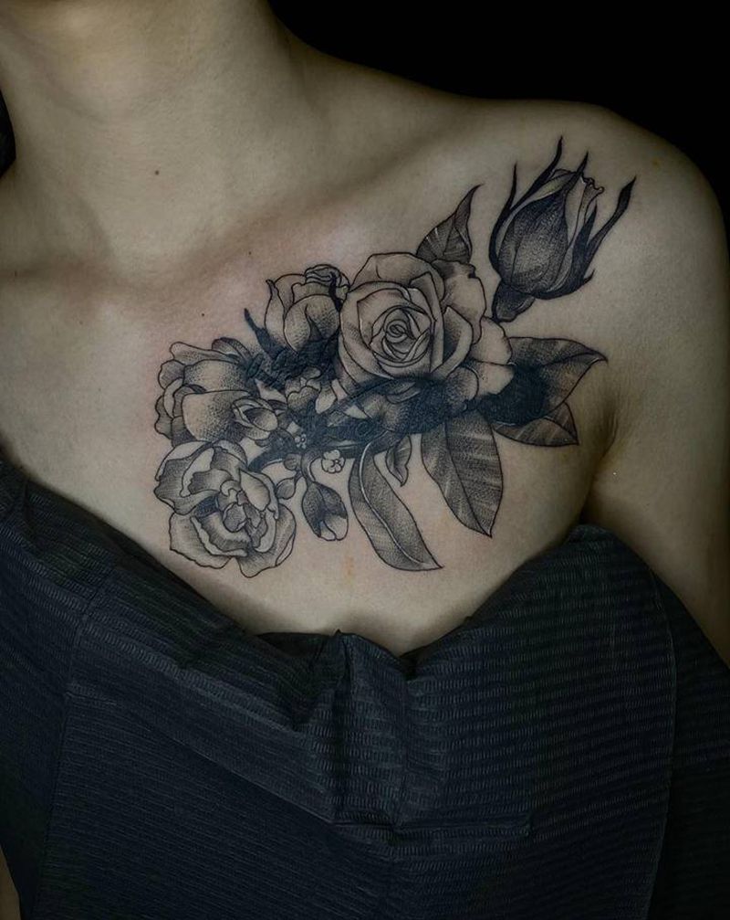 遮盖纹身图片_胸部点刺几何纹身图案