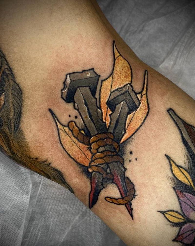 钉子纹身图片_腿部New School纹身图案