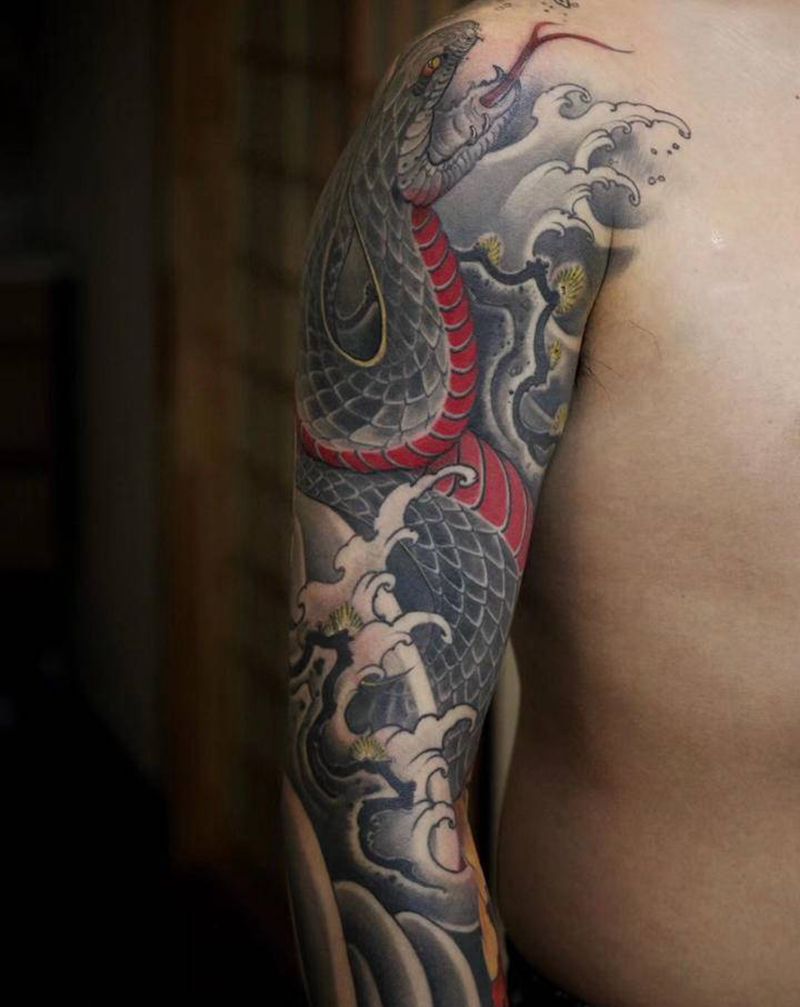 七分袖纹身图片_手臂新传统老传统纹身图案