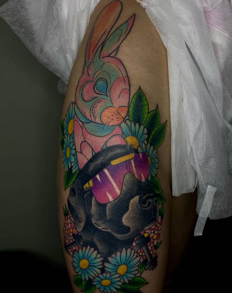 遮盖纹身图片_腰部腿部New School遮盖纹身图案