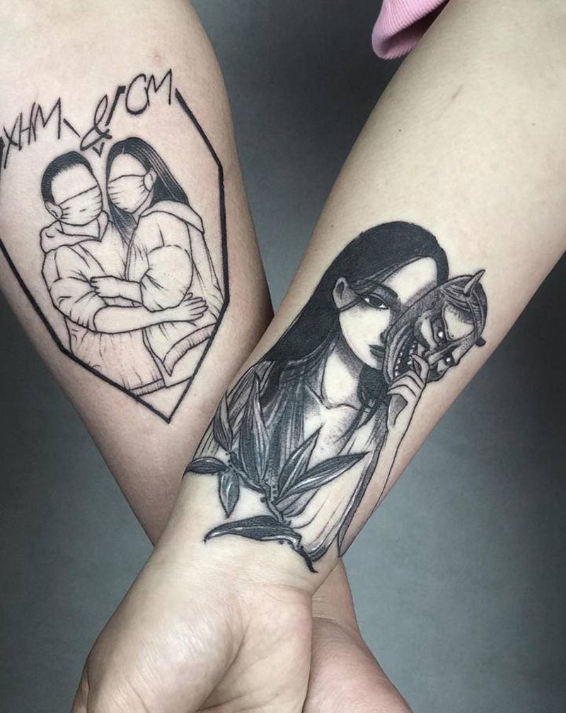 情侣纹身图片_手部几何点刺纹身图案