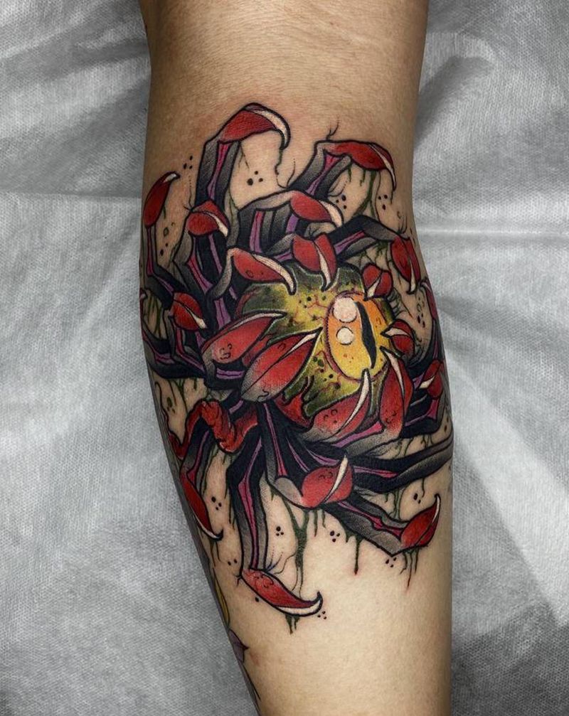 鬼眼菊纹身图片_腿部New School纹身图案