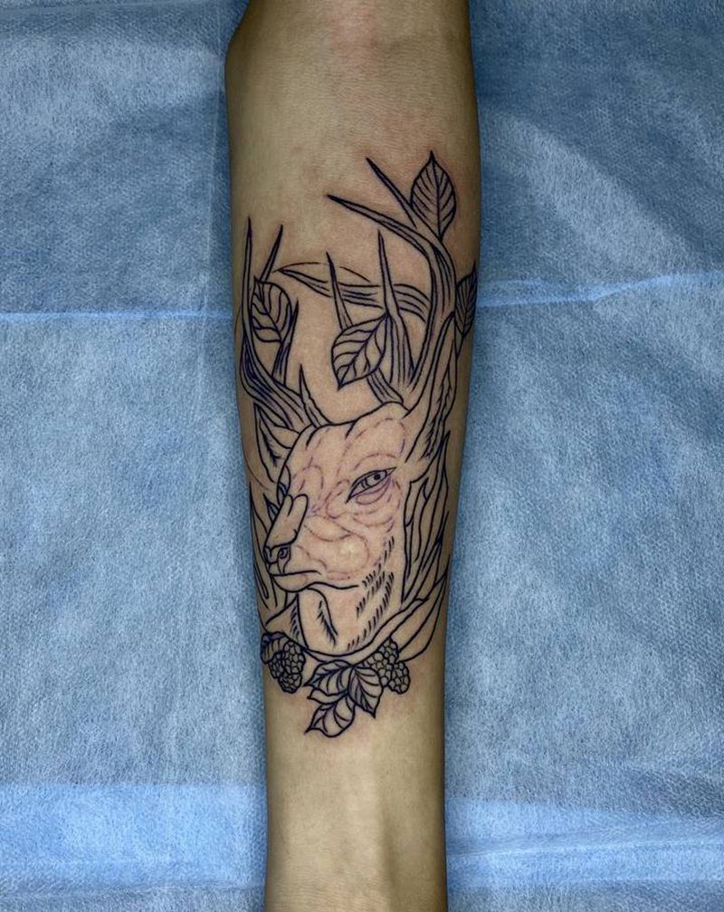 鹿 未完纹身图片_手臂New School纹身图案