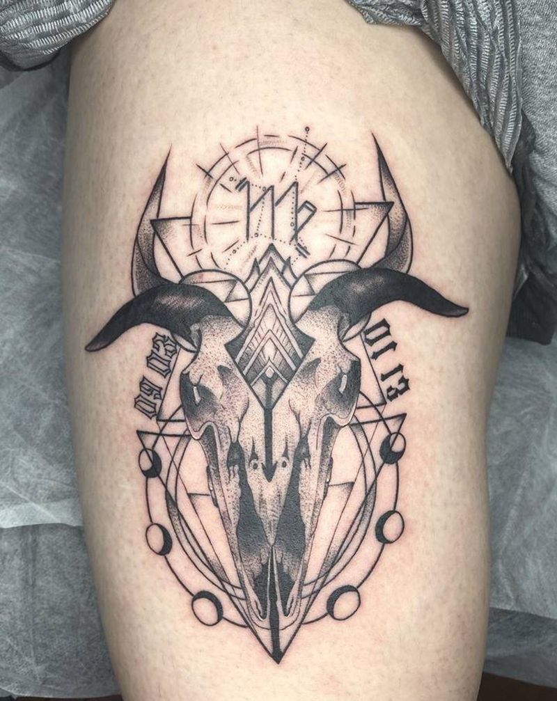 星座纹身图片_腿部几何纹身图案