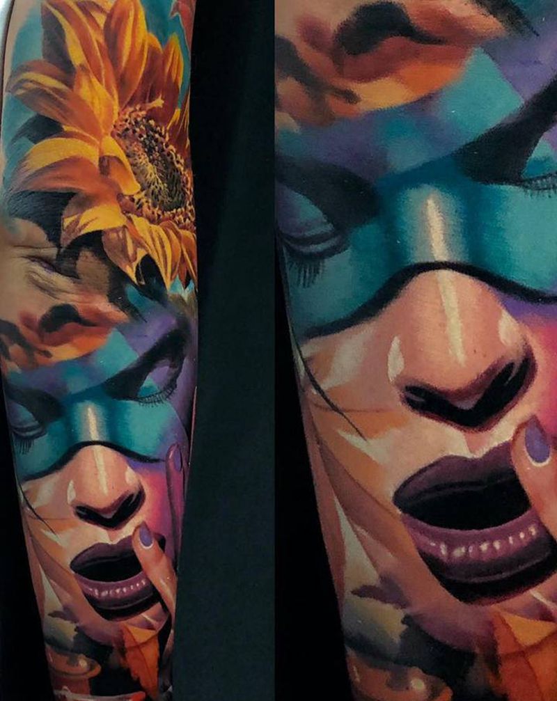 油画风格包小臂纹身图片_手臂欧美写实纹身图案