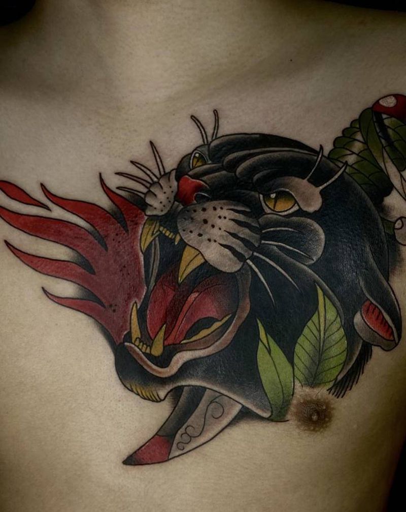 遮盖纹身图片_胸部Old School纹身图案