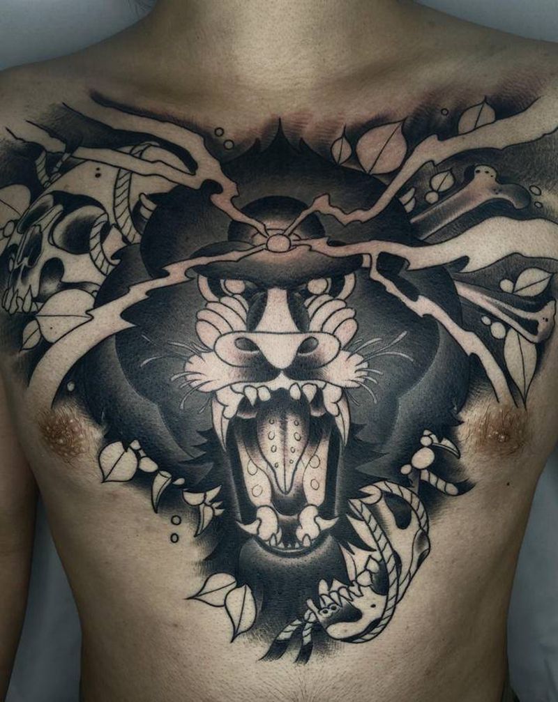 山魈  未完纹身图片_胸部New School纹身图案