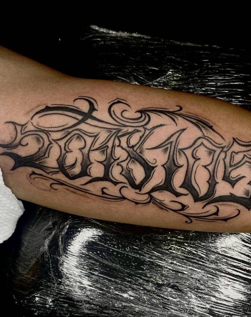 数字纹身图片_手臂花体字纹身图案