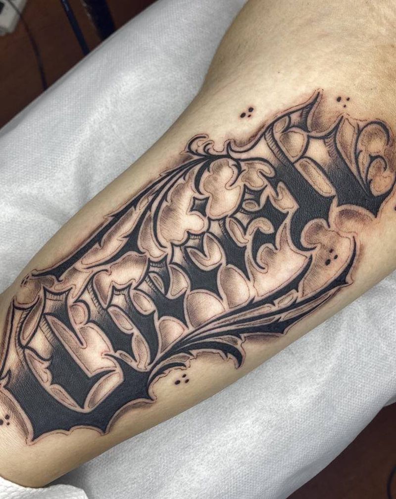 cherish纹身图片_手臂花体字纹身图案