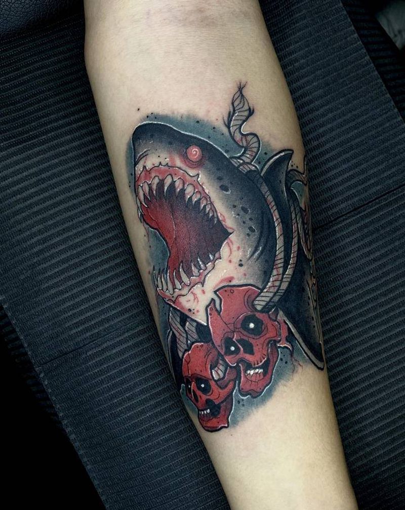 鲨鱼纹身图片_手臂New School纹身图案