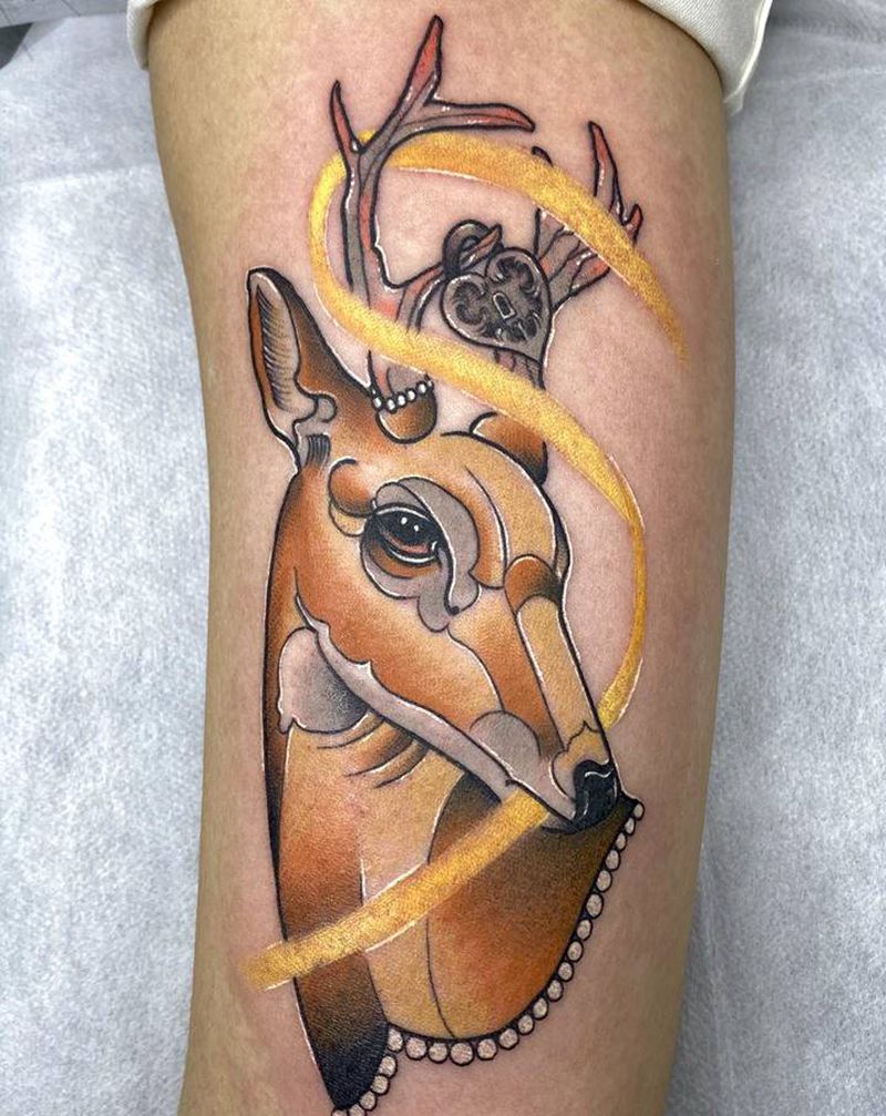 小鹿纹身图片_手臂New School纹身图案