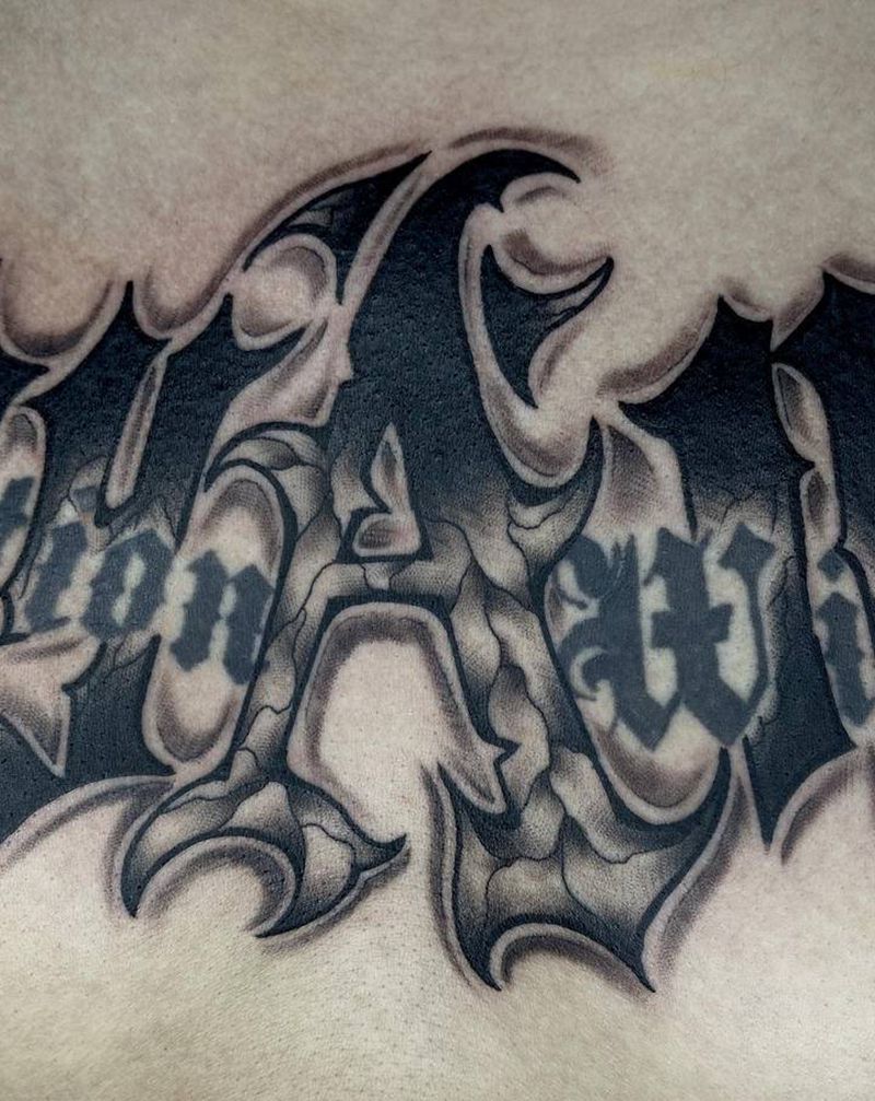 保持愤怒纹身图片_胸部花体字纹身图案