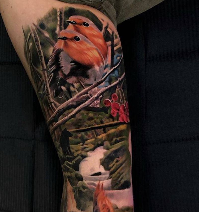 自然风景画纹身图片_手臂欧美写实纹身图案