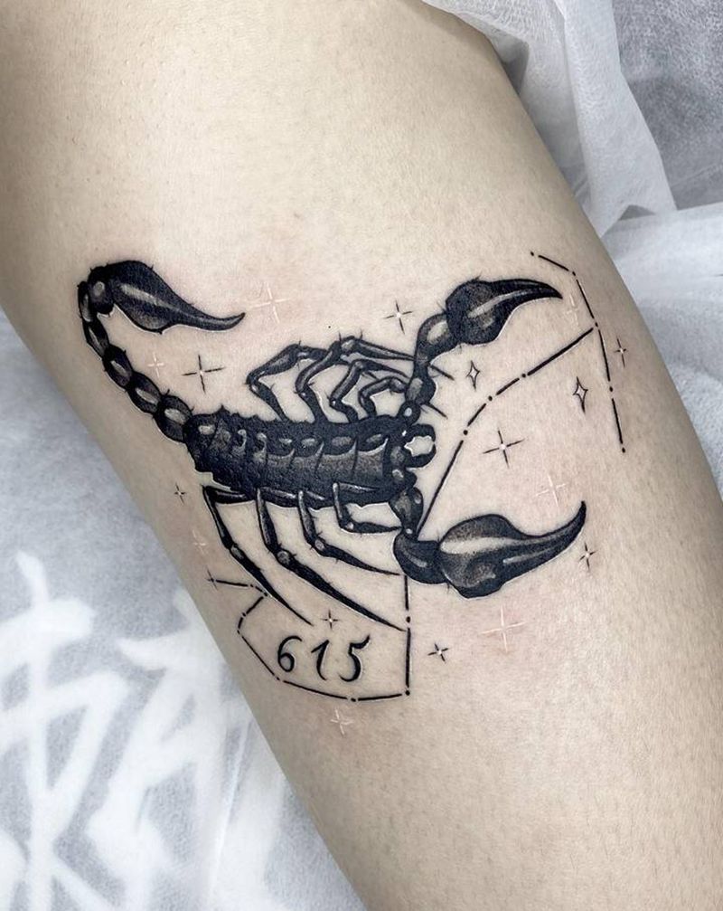 天蝎座纹身图片_腿部纹身图案