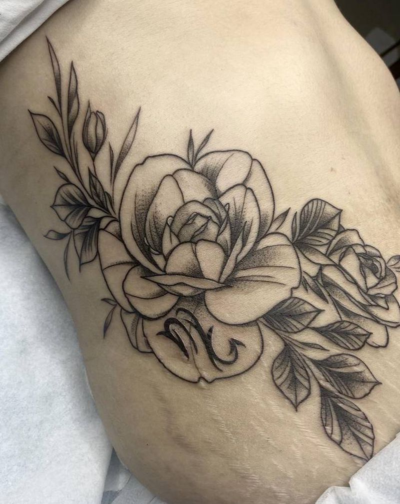 素花纹身图片_腰部腹部纹身图案