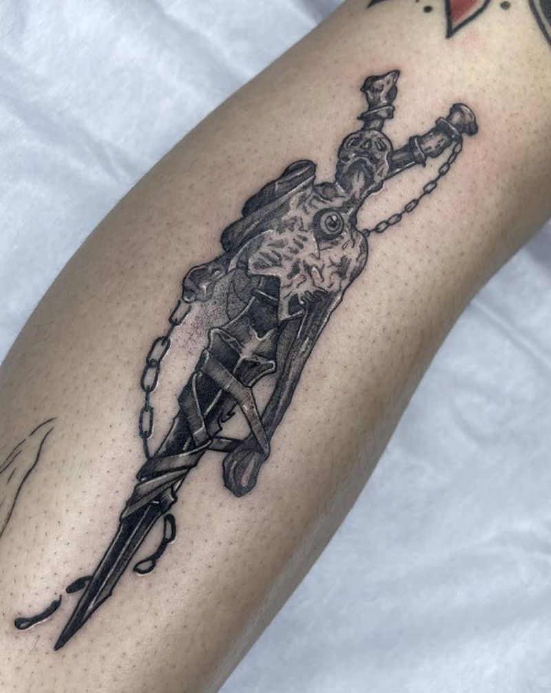 ☠️纹身图片_腿部点刺纹身图案