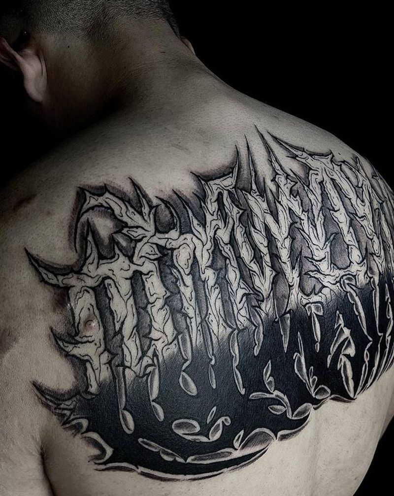 结婚纪念日纹身图片_背部花体字纹身图案