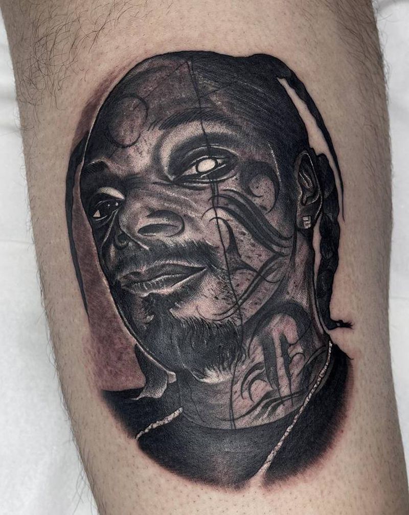 临摹纹身图片_腿部欧美写实纹身图案