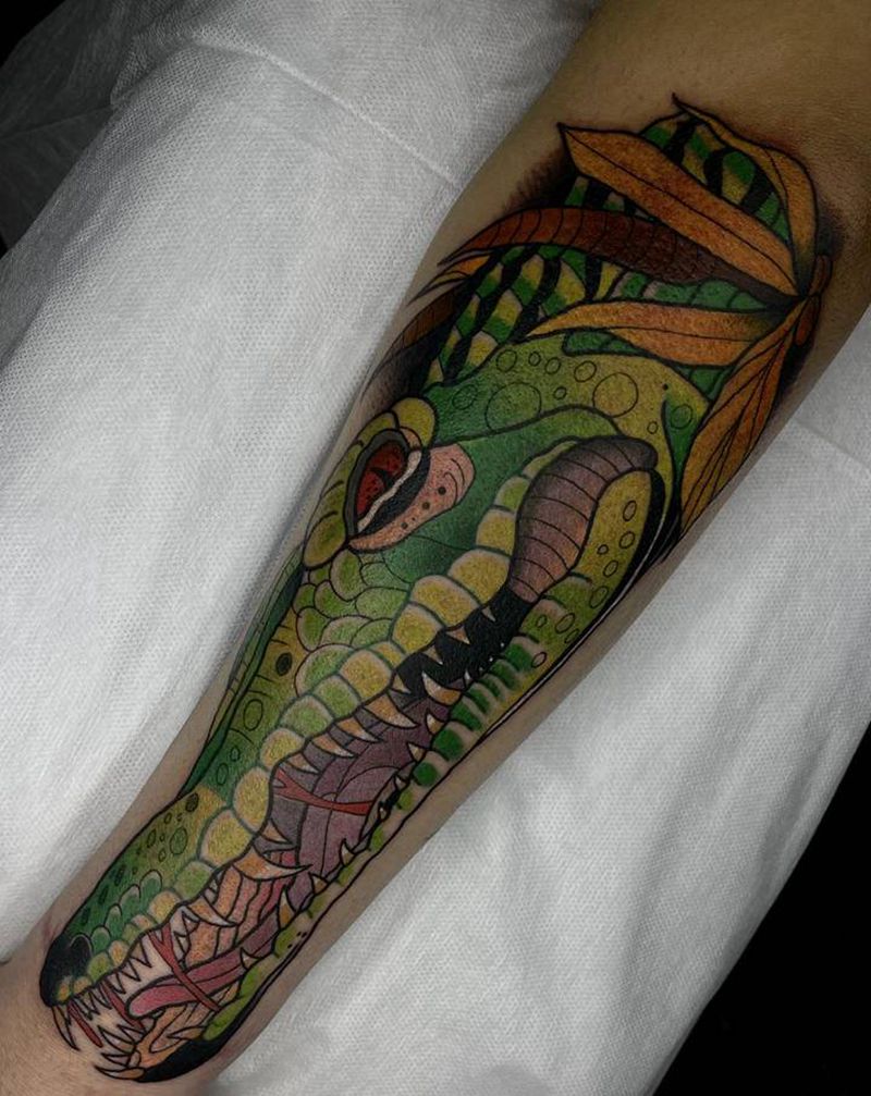 鳄鱼纹身图片_手臂New School纹身图案