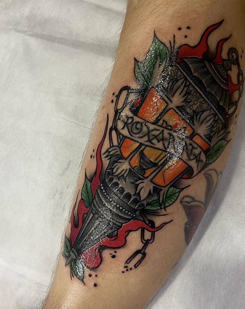 修改添加纹身图片_腿部New School纹身图案