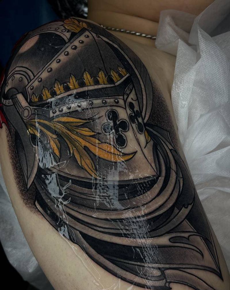 骑士纹身图片_肩部New School纹身图案