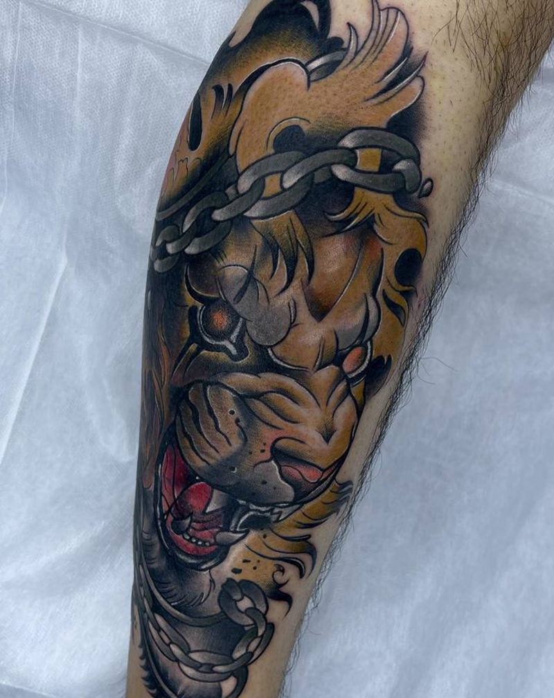 遮盖纹身图片_腿部New School纹身图案