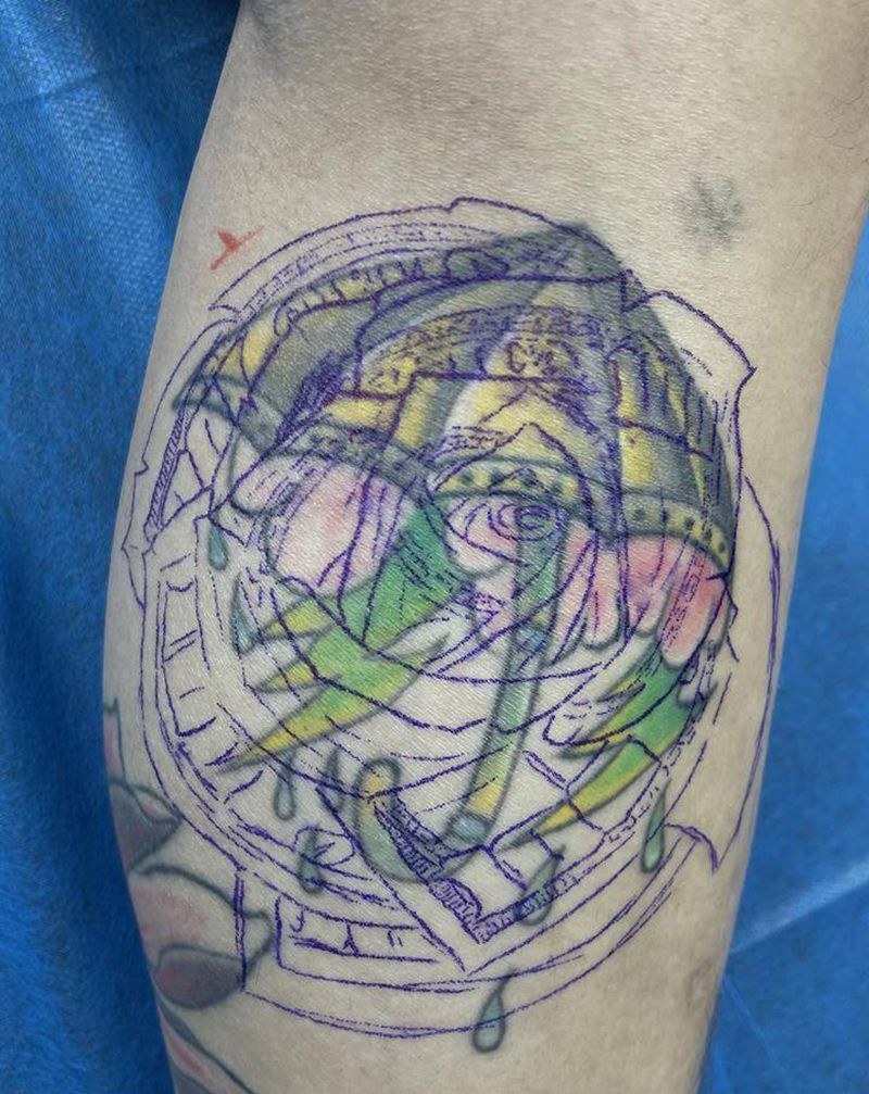 遮盖纹身图片_腿部New School纹身图案