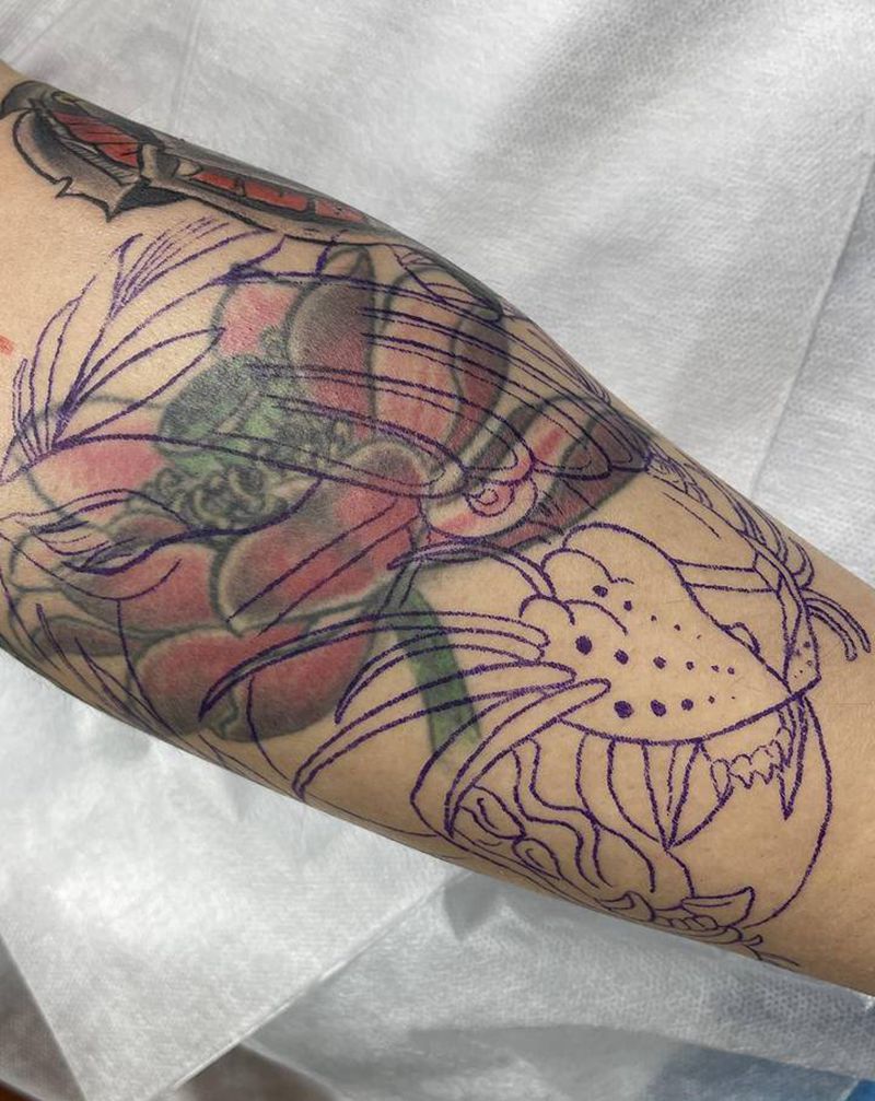 遮盖纹身图片_腿部New School纹身图案