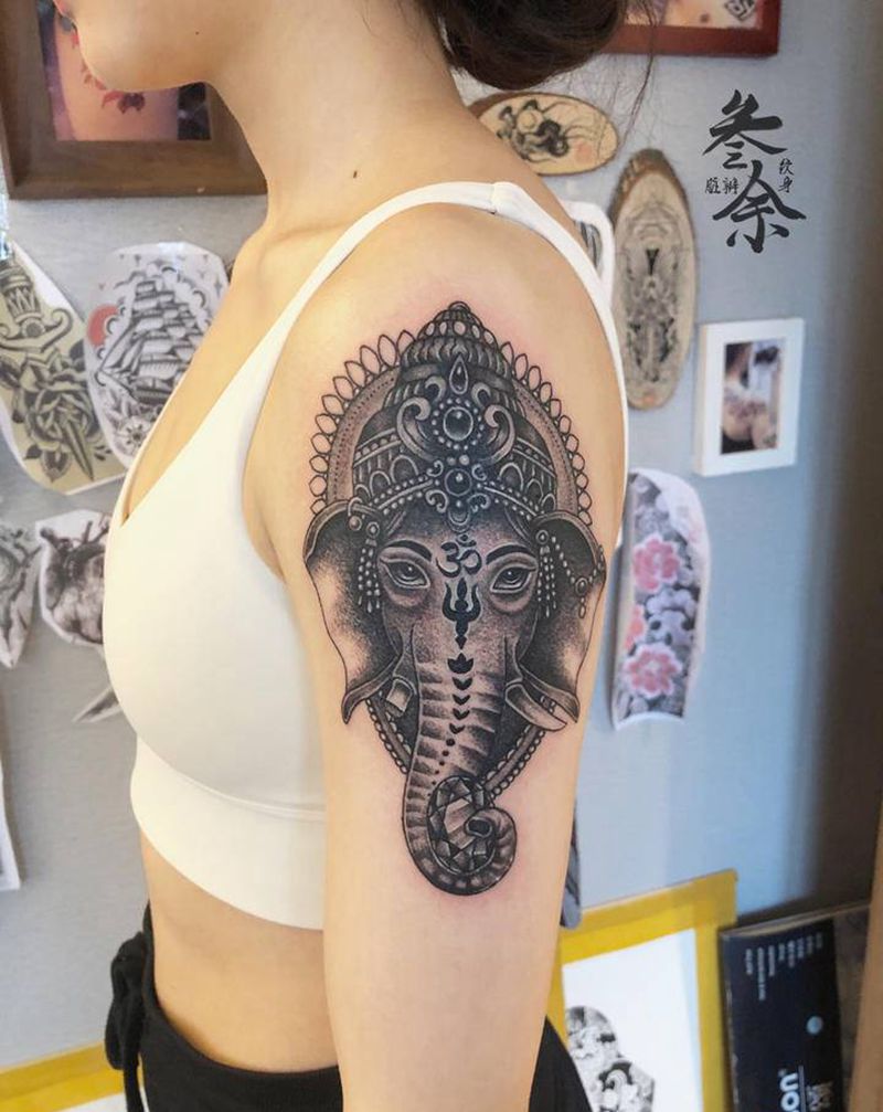 象神遮盖纹身图片_手臂点刺纹身图案