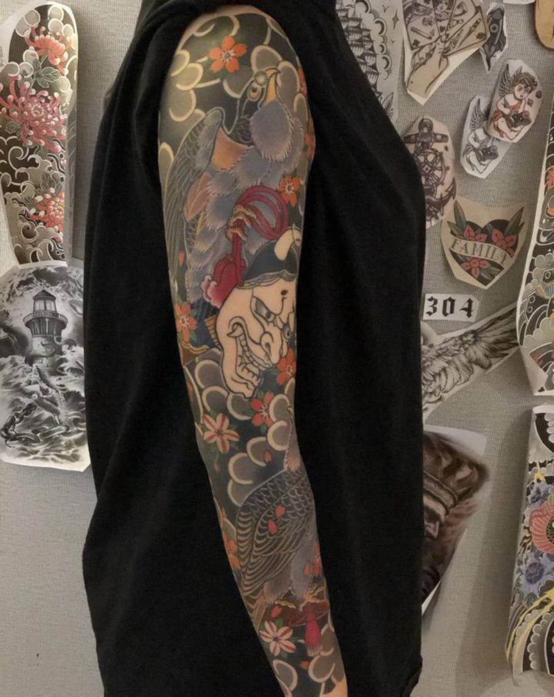 老传统花臂纹身图片_手臂老传统纹身图案