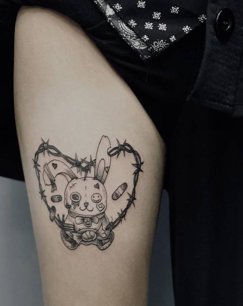 小兔纸纹身图片_腿部纹身图案