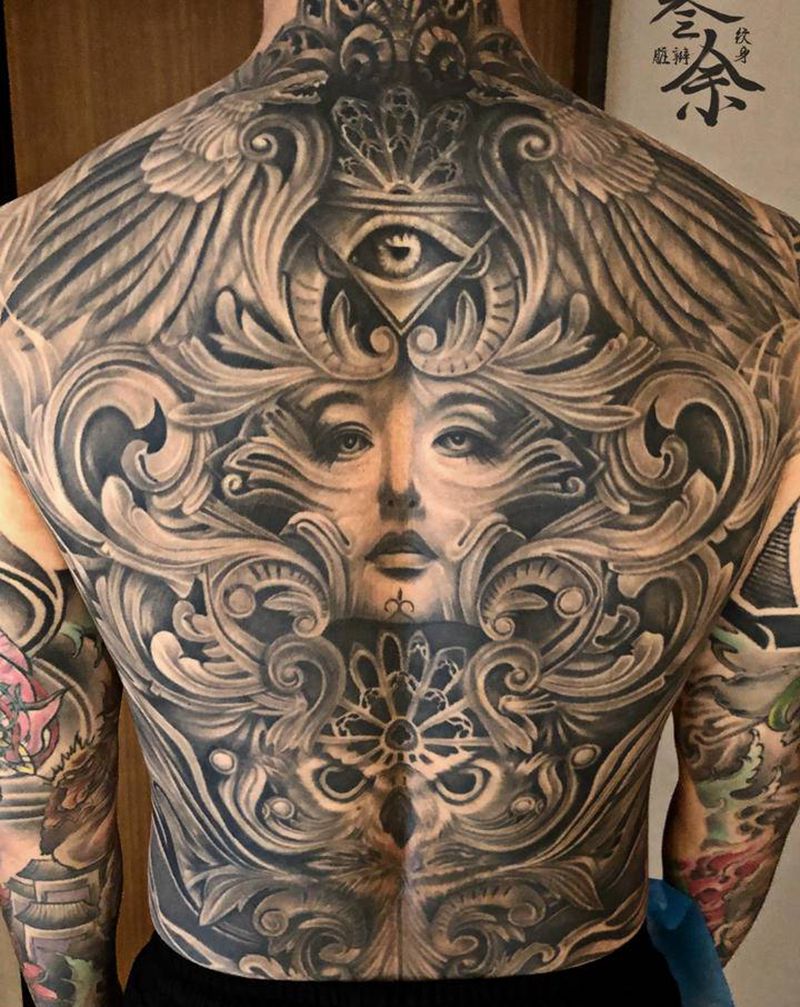 两年前的作品纹身图片_背部欧美写实纹身图案