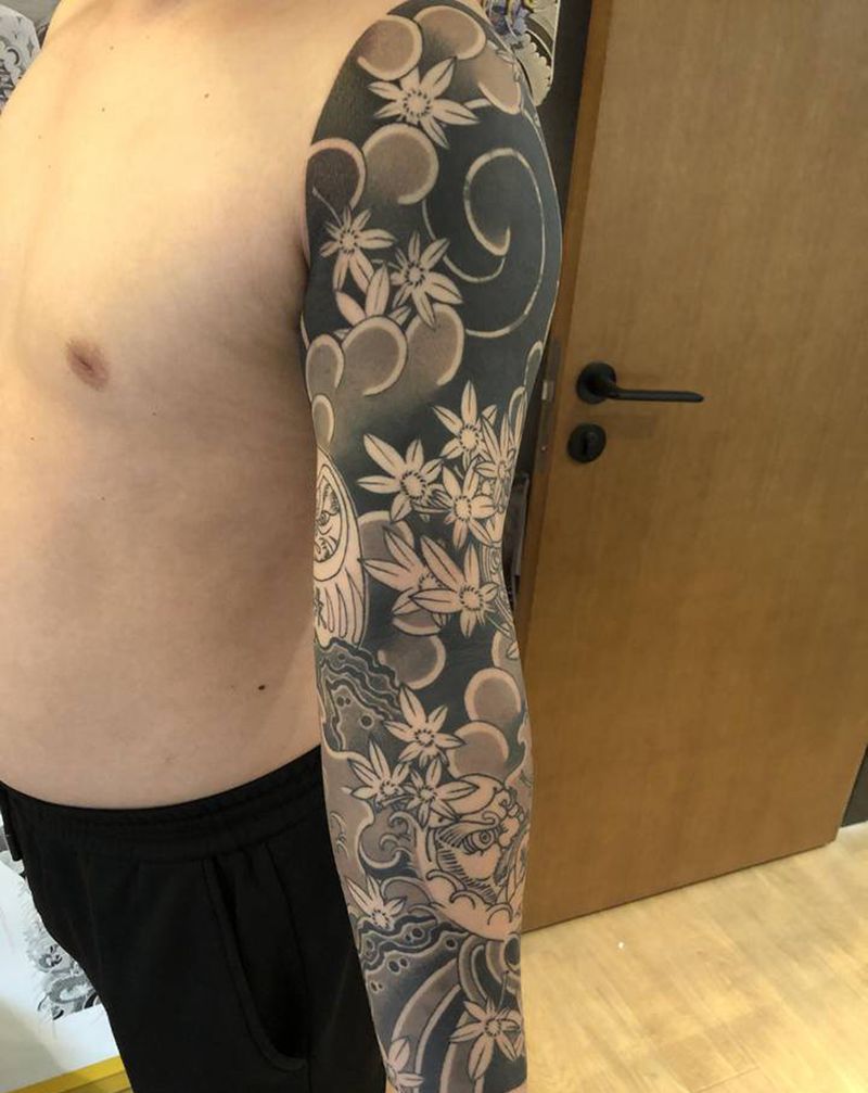 老传统花臂遮盖纹身图片_手臂老传统纹身图案