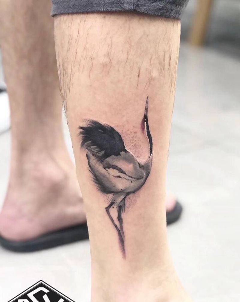 仙鹤纹身图片_腿部纹身图案