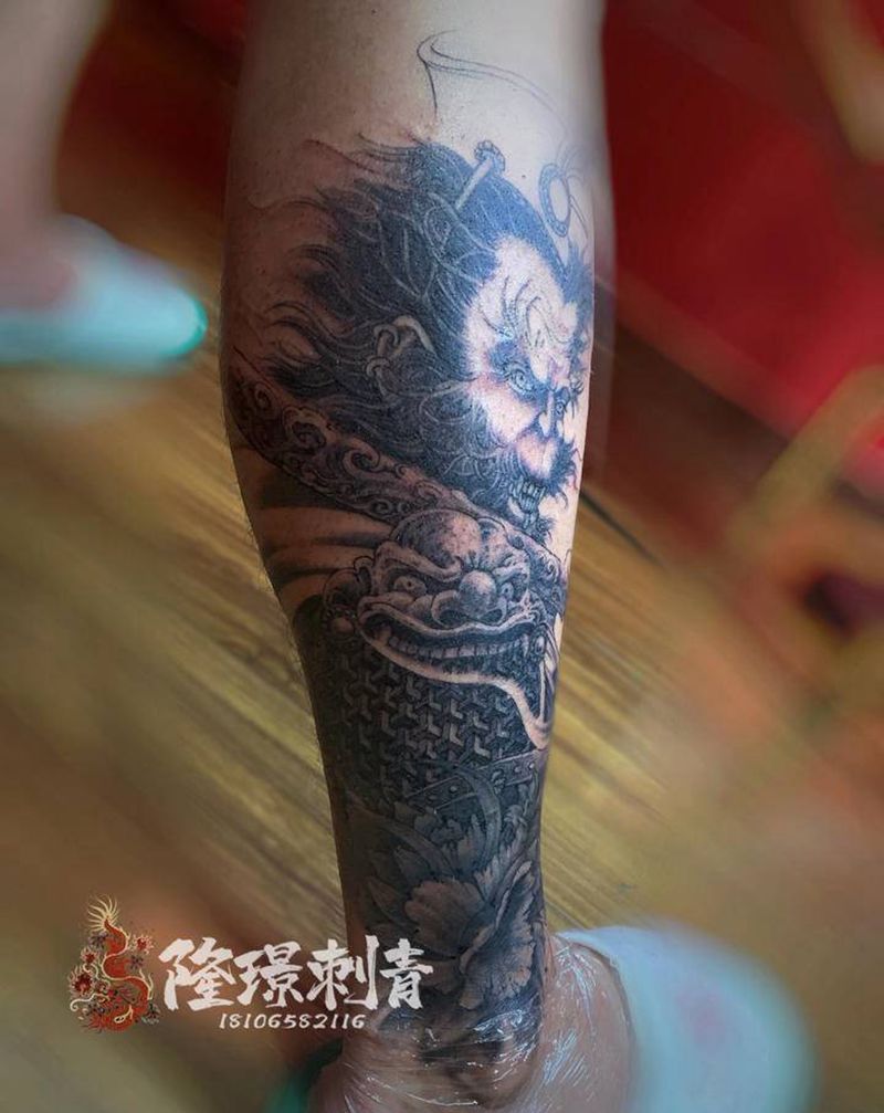 大圣花腿，未完待续纹身图片_腿部新传统纹身图案