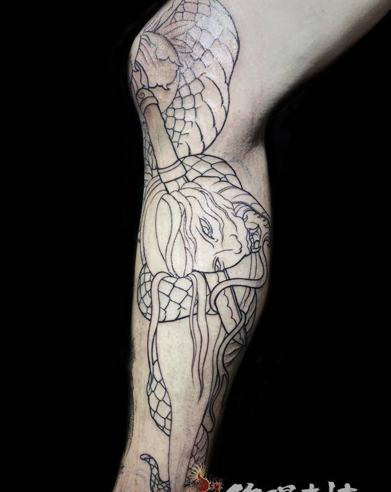 老传统包腿线稿纹身图片_腿部老传统纹身图案