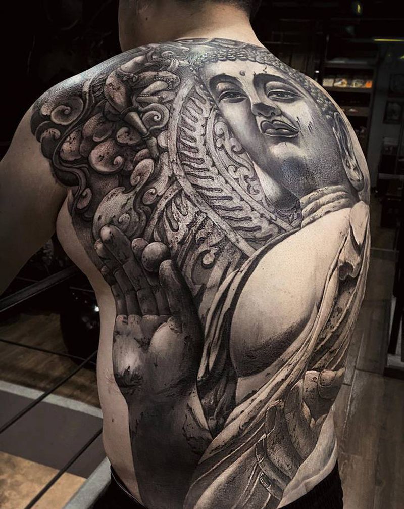 如来佛祖纹身图片_背部佛教题材纹身图案
