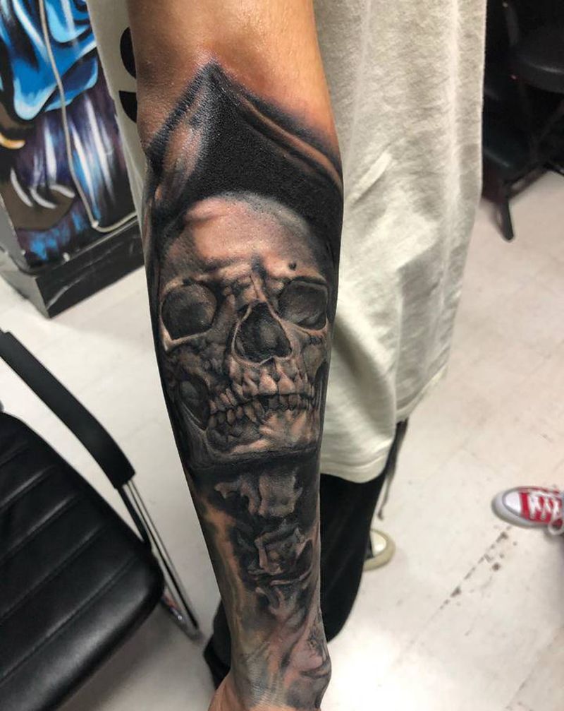欧美骷髅纹身图片_手臂欧美写实纹身图案