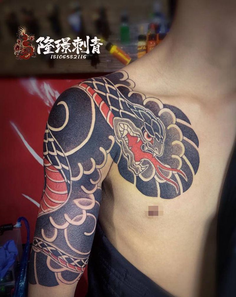 单针老传统纹身图片_手臂肩部老传统纹身图案