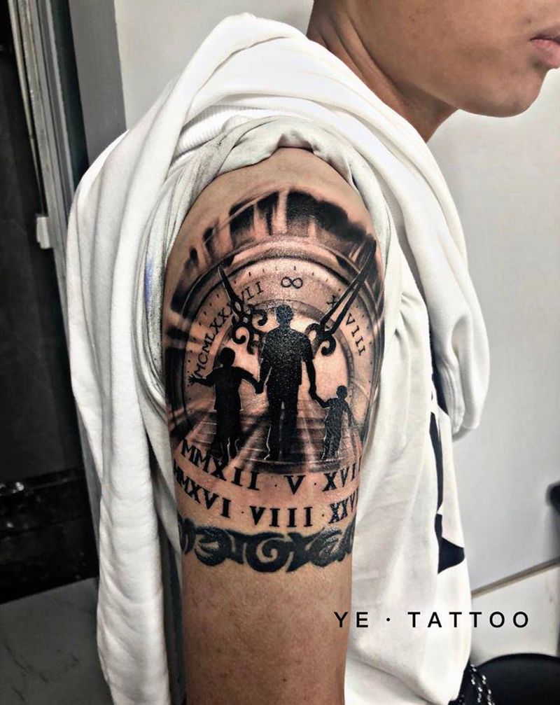 这是关于父爱的纹身纹身图片_手臂欧美写实纹身图案