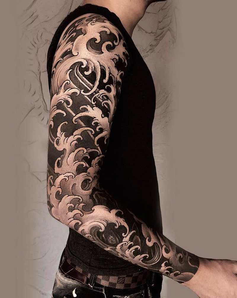 浪臂纹身纹身图片_手臂手部新传统纹身图案