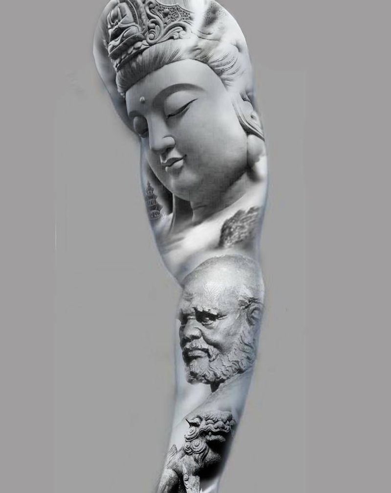 花臂分享纹身图片_手臂欧美写实新传统素描纹身图案