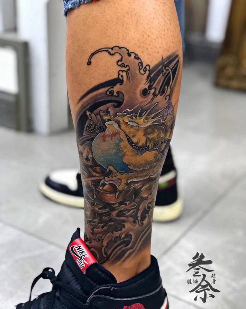 金蟾纹身图片_腿部新传统纹身图案