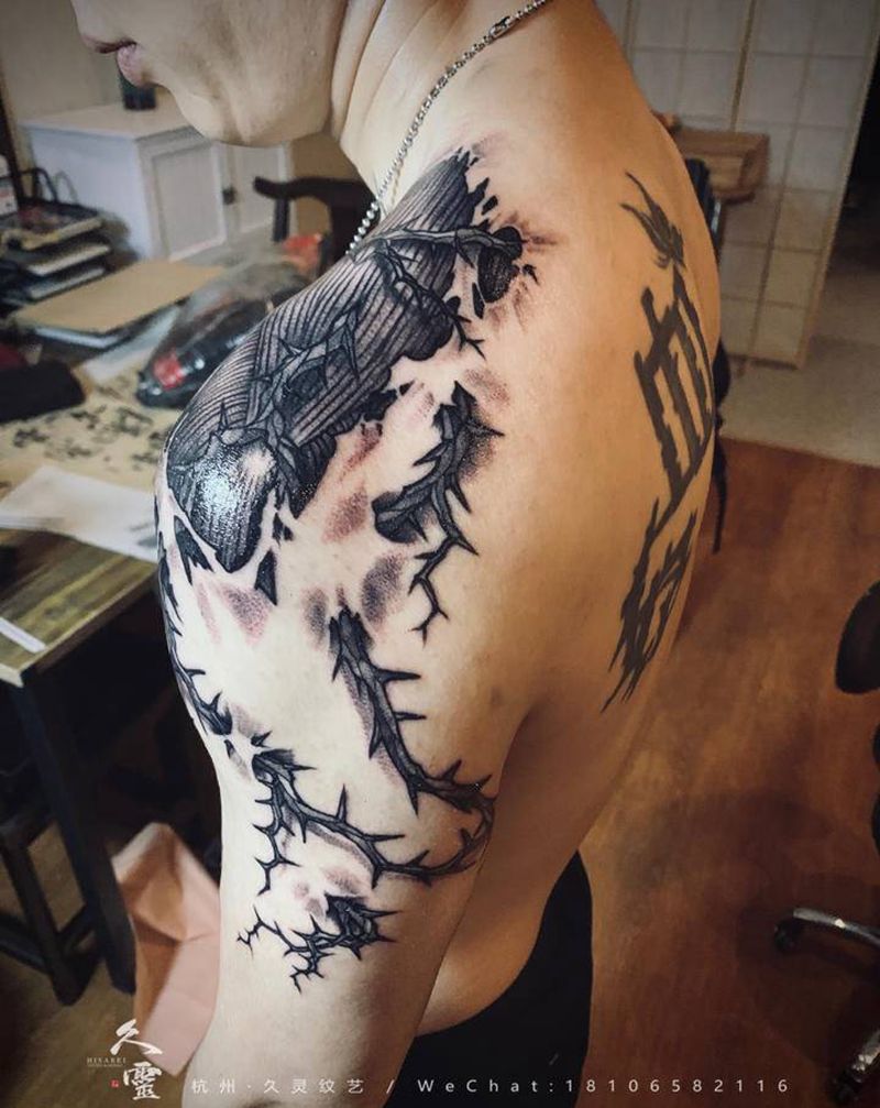 school纹身图片_肩部手臂New School纹身图案