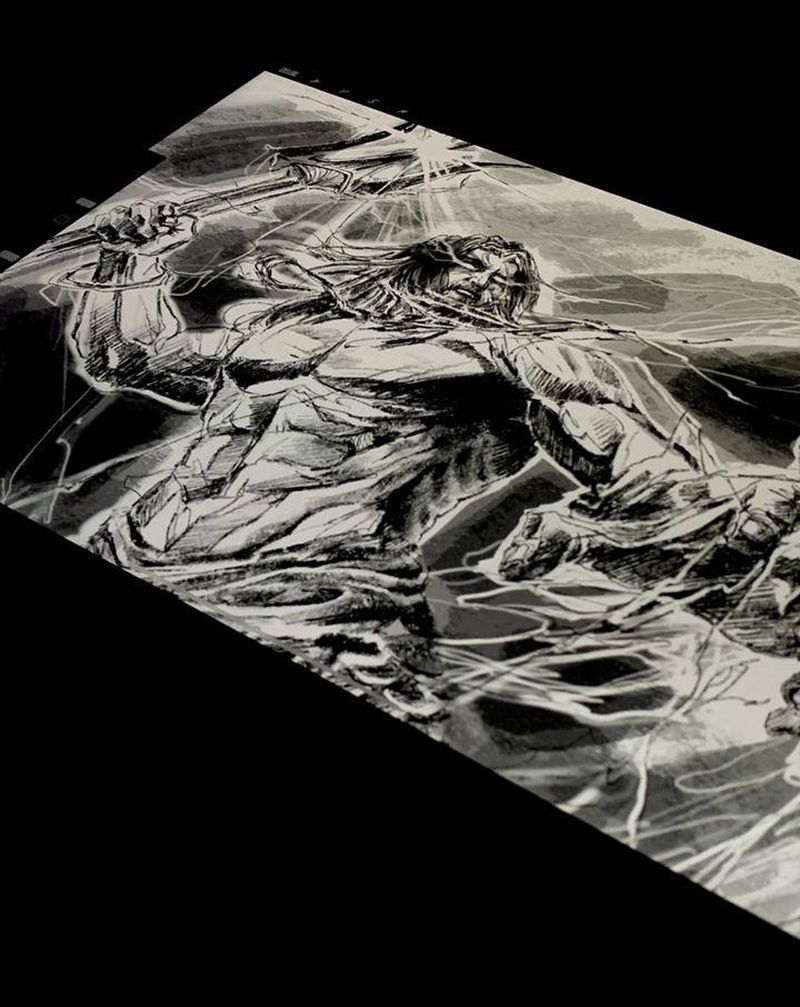 波塞冬素描风纹身图片_肩部手臂纹身图案