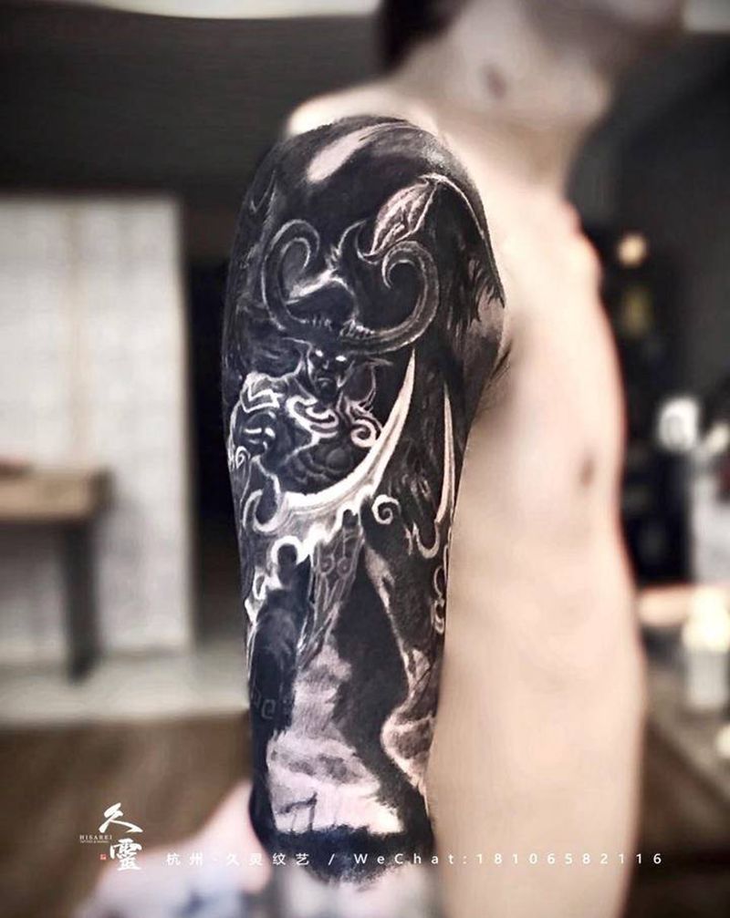 伊利丹纹身图片_手臂欧美写实纹身图案