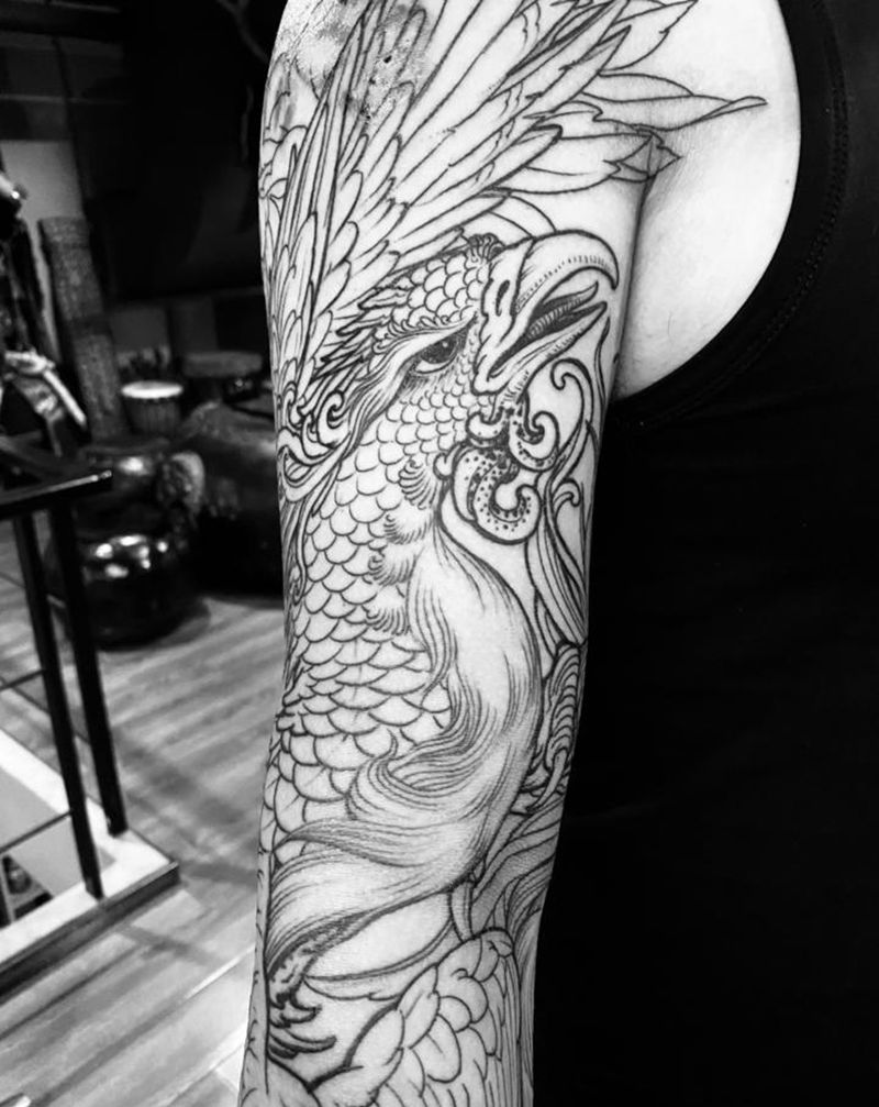 凤凰线条纹身图片_手臂手部新传统原创纹身图案