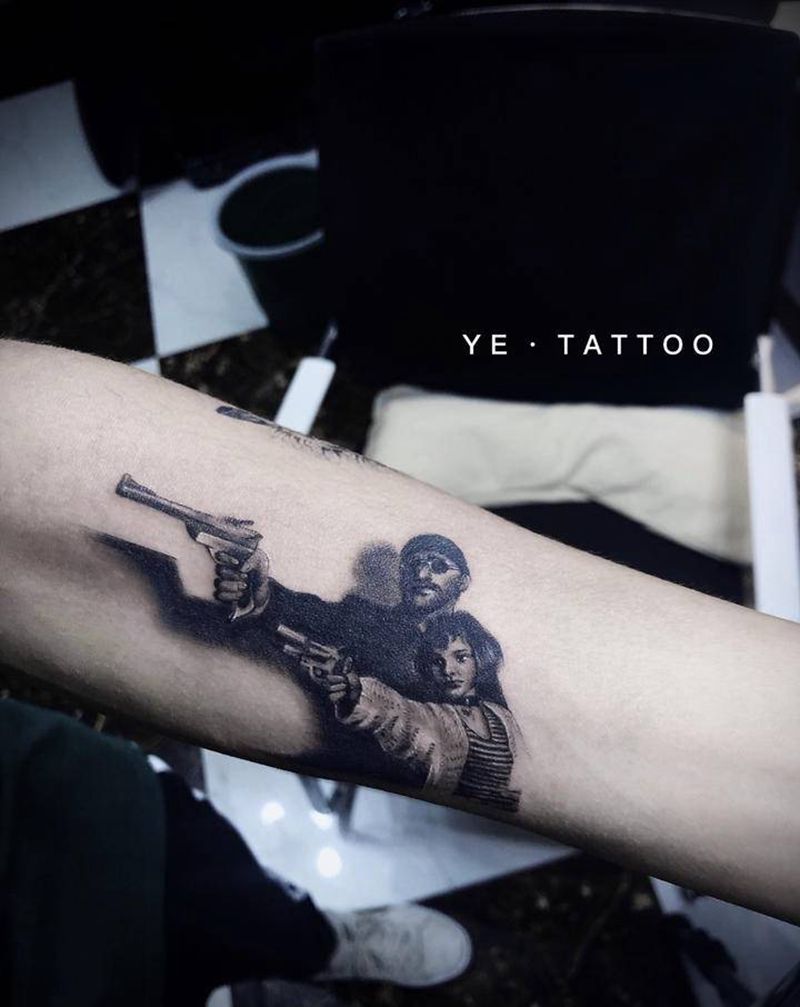 这个杀手不太冷纹身图片_手臂欧美写实点刺纹身图案