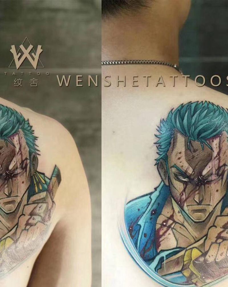 罗罗诺亚.索隆纹身图片_背部New School纹身图案