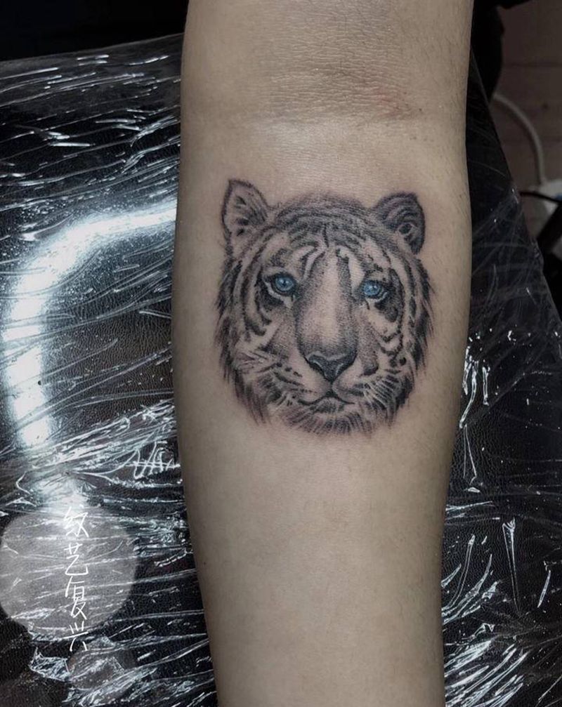 老虎纹身图片_手臂点刺纹身图案